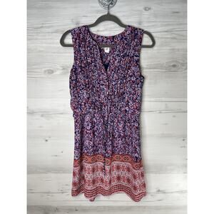 Gap Dress Womens Small‎ Blue Floral Sleeveless V Neck Boho Border Print Sundress